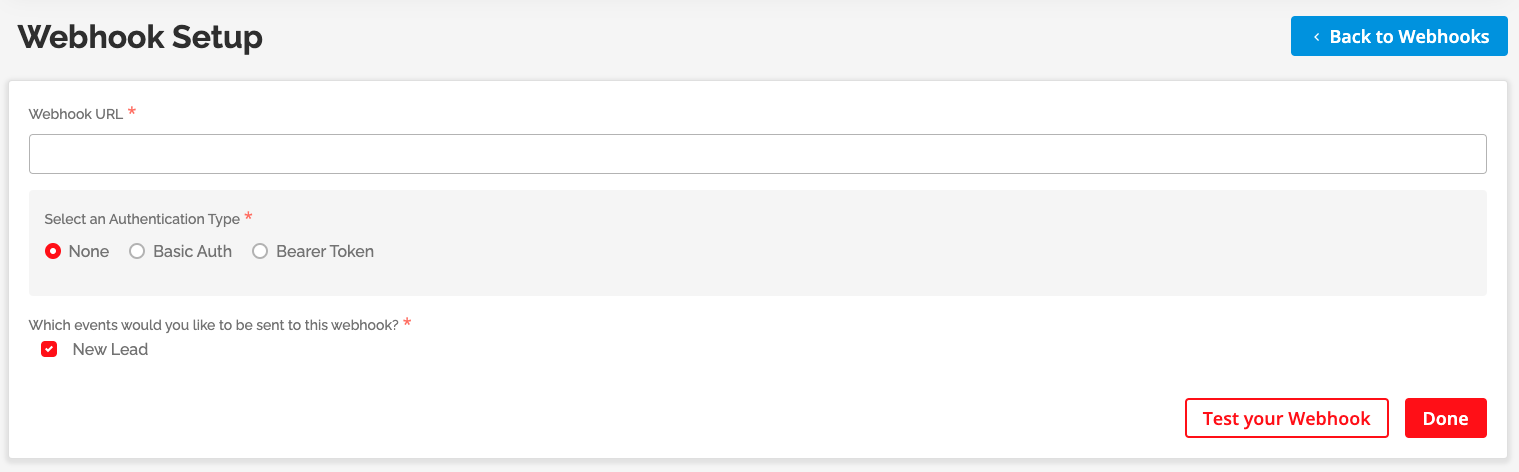 Webhook setup screenshot